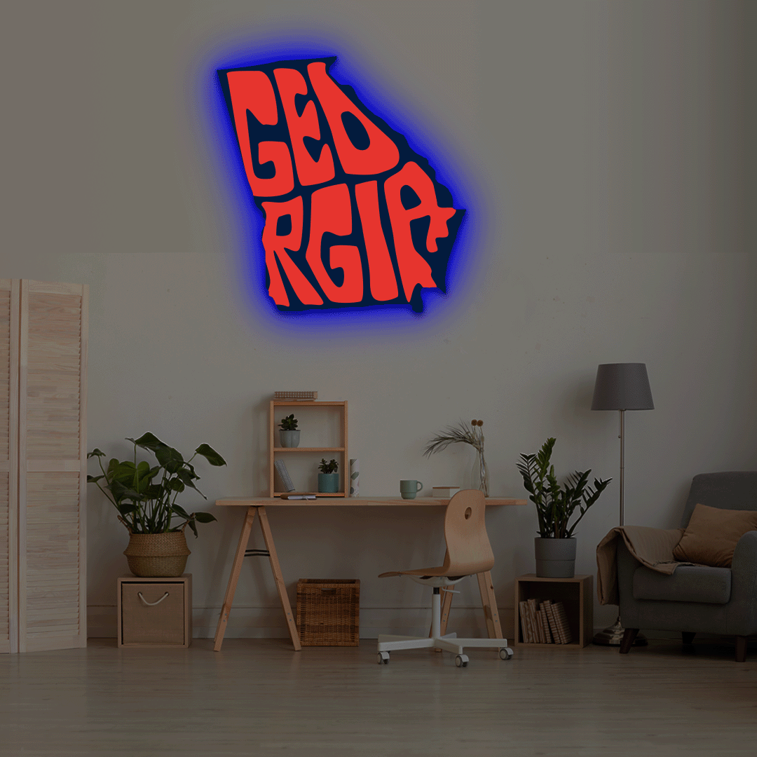 Georgia map backlit metal wall art vinyl print with RGB color changing LED backlight
