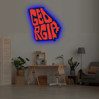 Georgia map backlit metal wall art vinyl print with RGB color changing LED backlight
