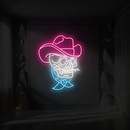 Skull Cowboy Neon Sign | Pink