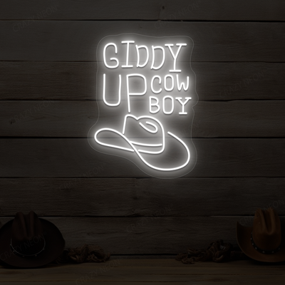 Giddy Up Cowboy Neon Sign | White