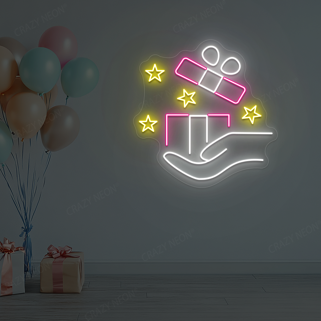 Gift In Hand Neon Sign | Pink