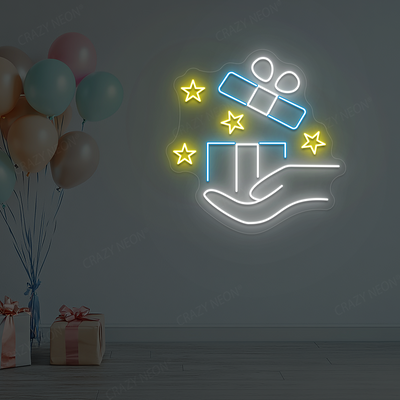 Gift In Hand Neon Sign | Iceblue
