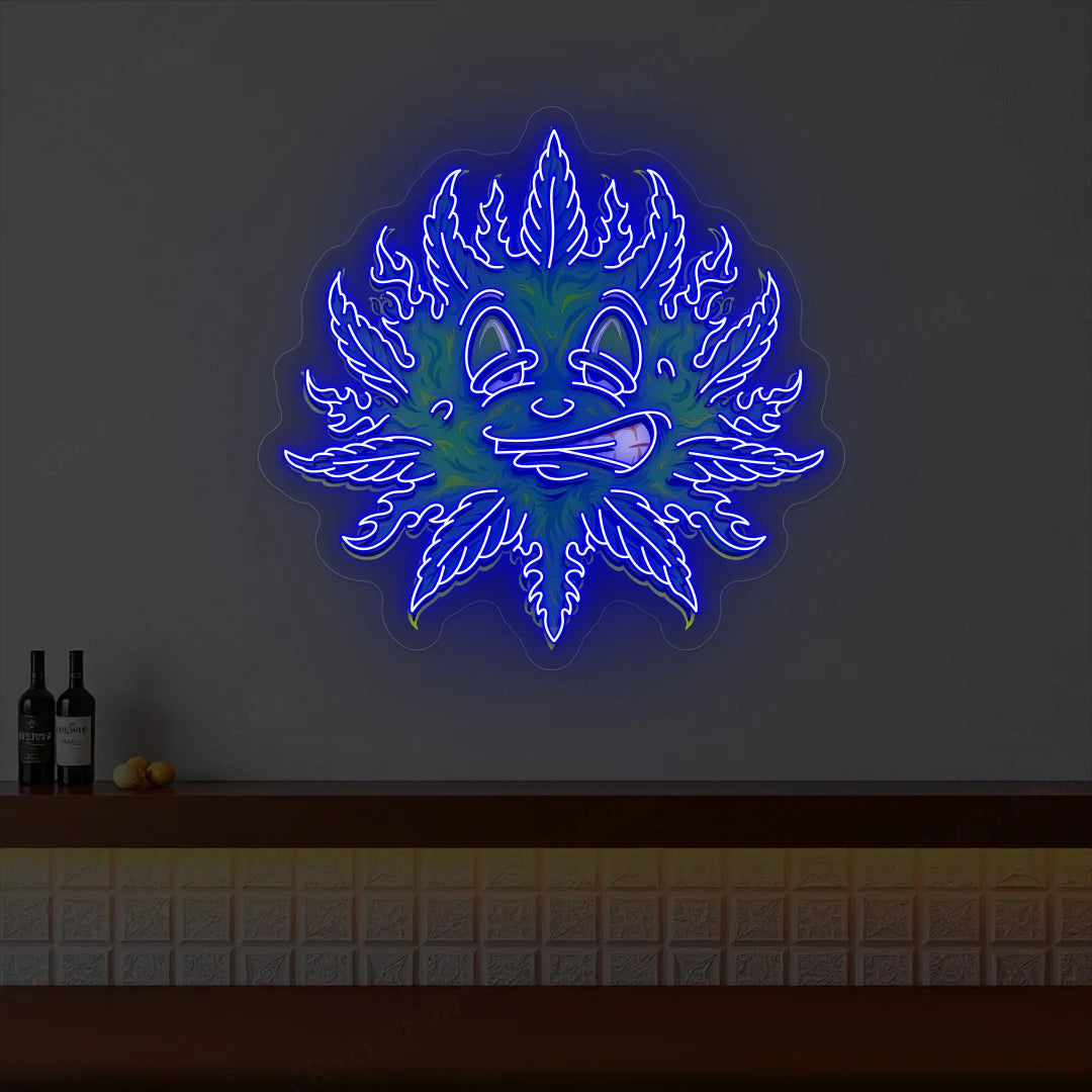 Weed Leaf Neon Artwork | Blue