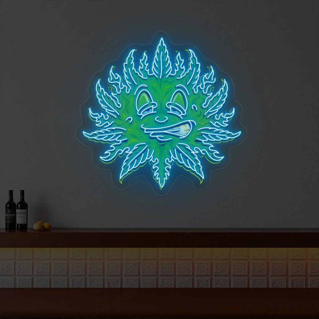 Weed Leaf Neon Artwork | Iceblue