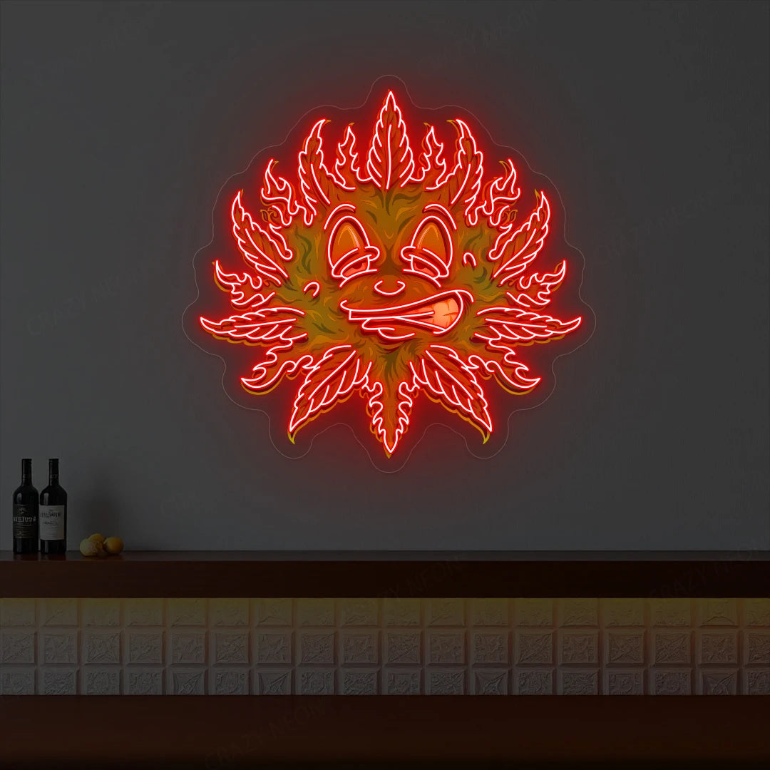 Weed Leaf Neon Artwork | Red