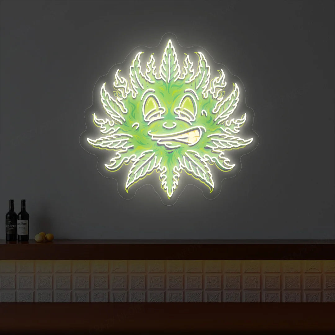 Weed Leaf Neon Artwork | White