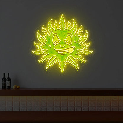 Weed Leaf Neon Artwork | yellow