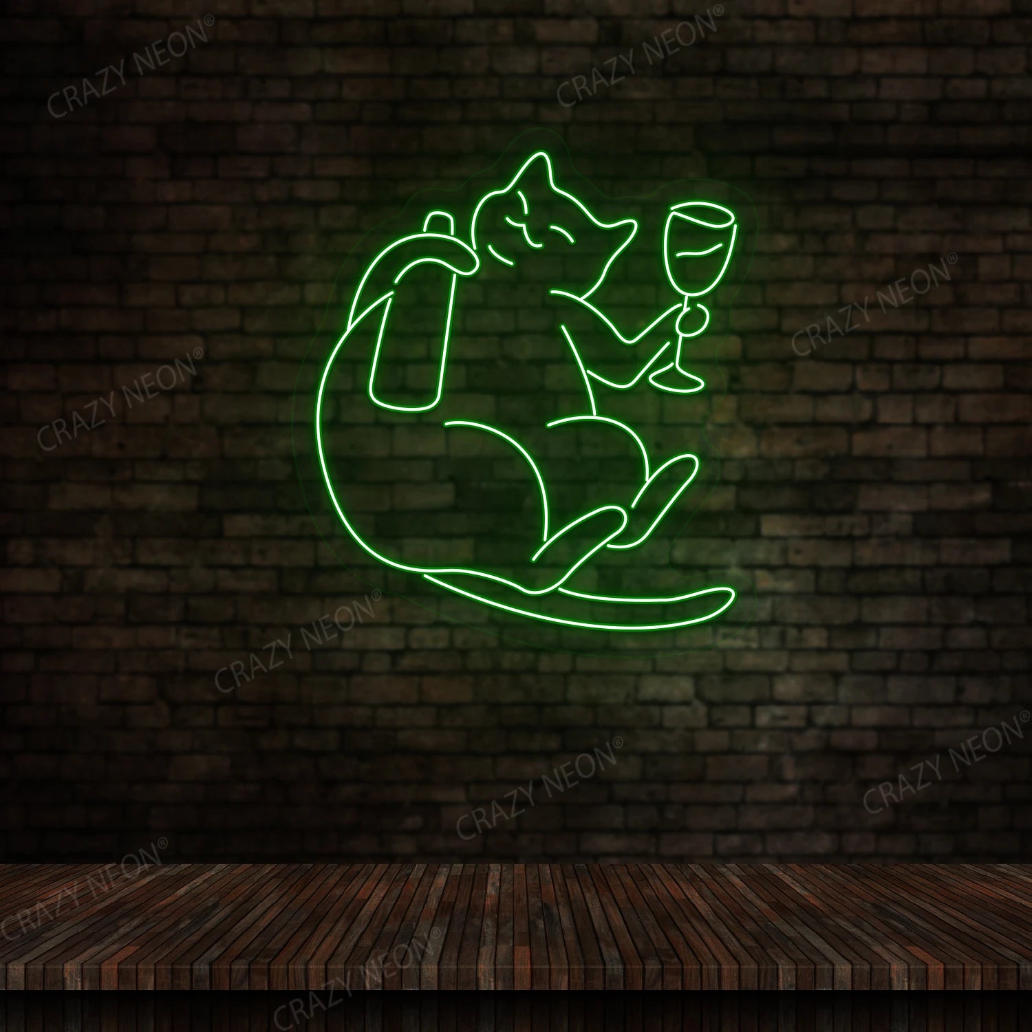 Cat Drinking Wine Neon Sign | Green