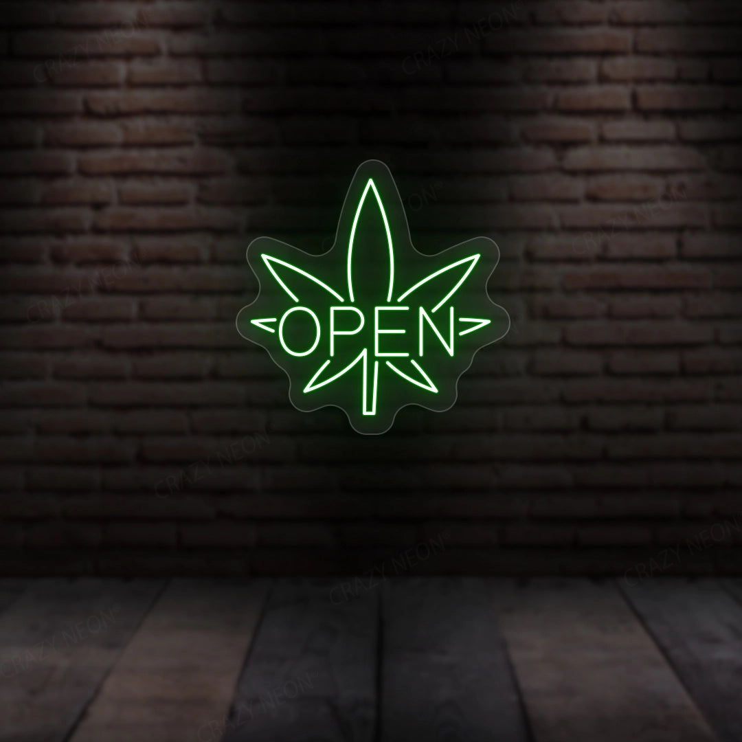 Weed Open Neon Sign | green