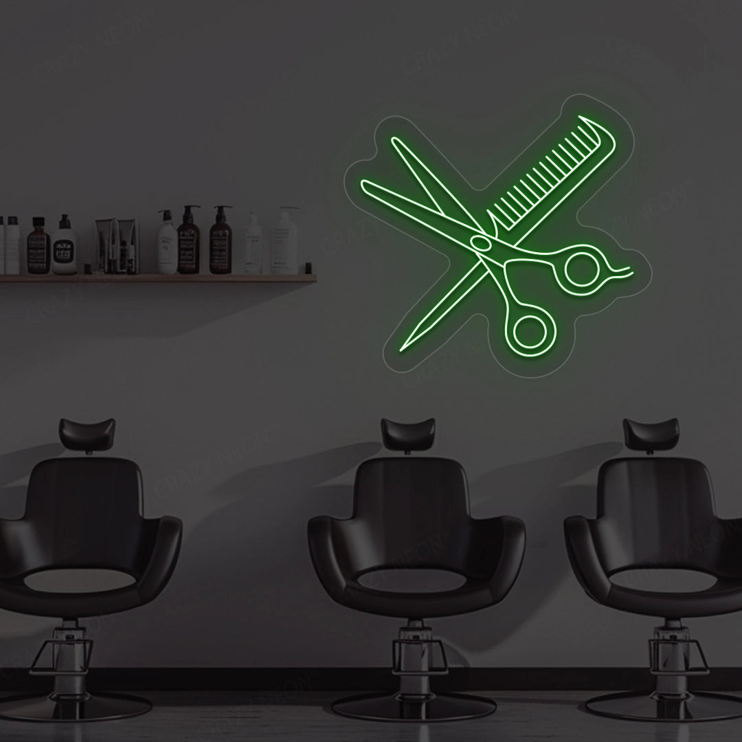 Scissors Comb Neon Sign | Green