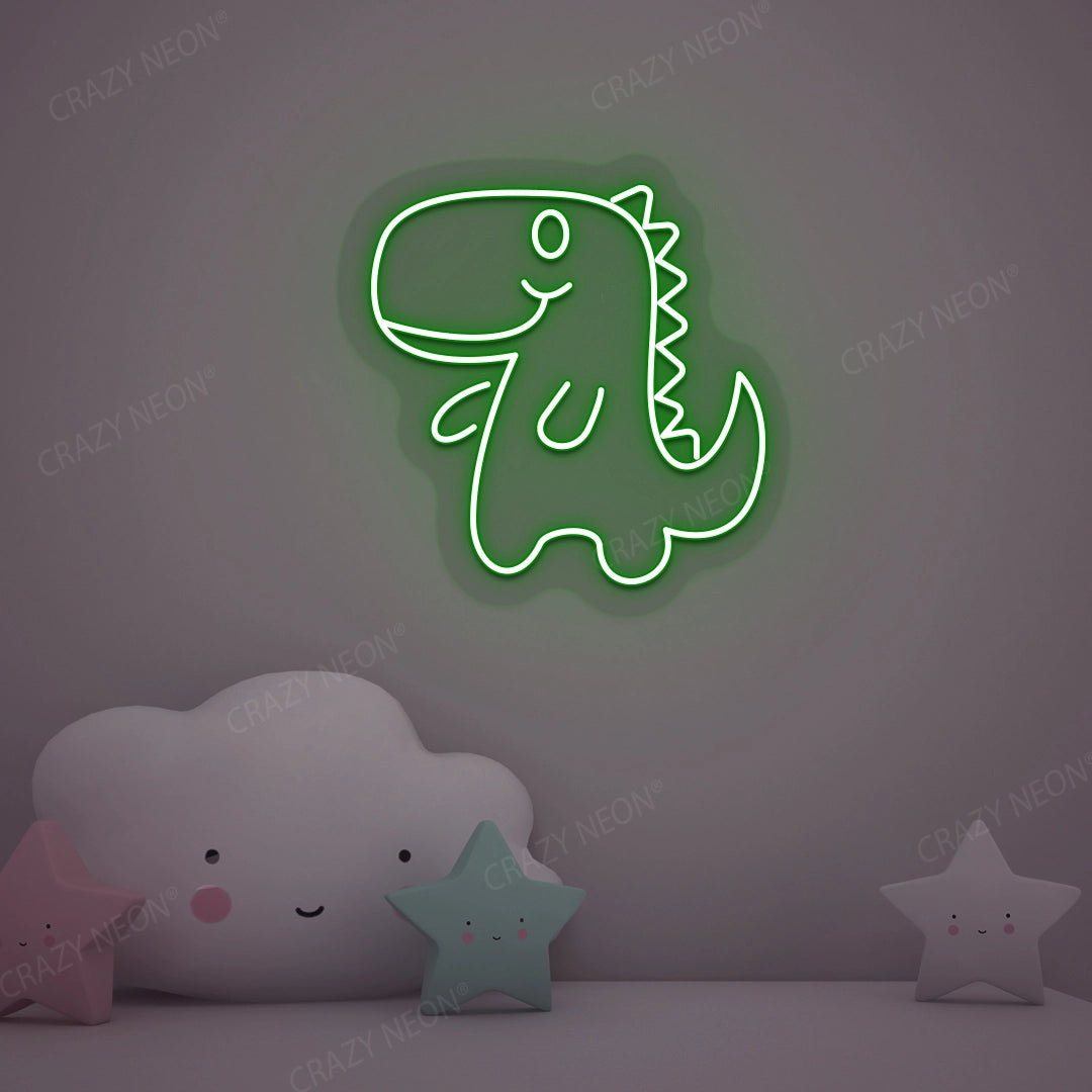 Cute Little Dinosaur Neon Sign | Green