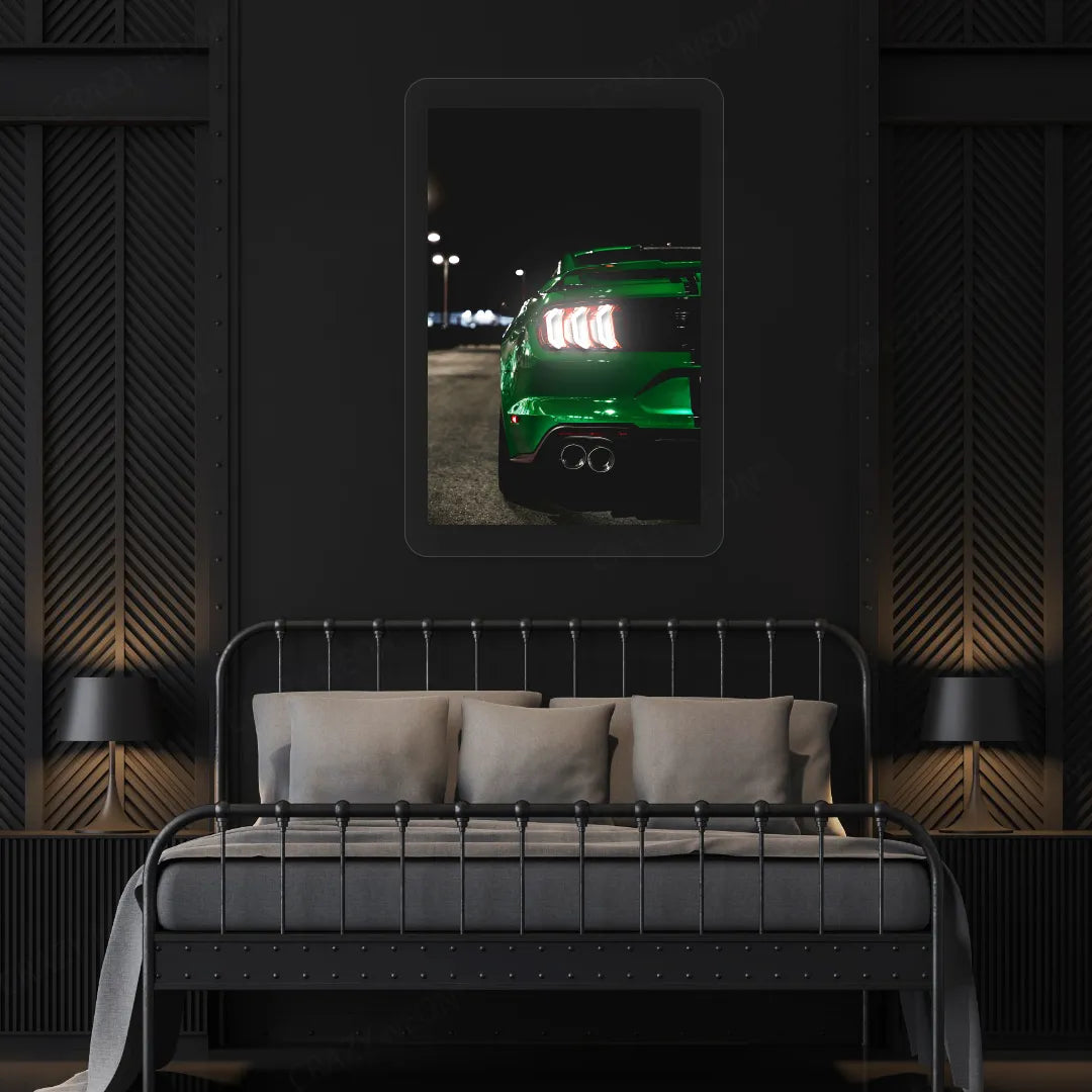 Green Mustang Backlight Neon Artwork | White
