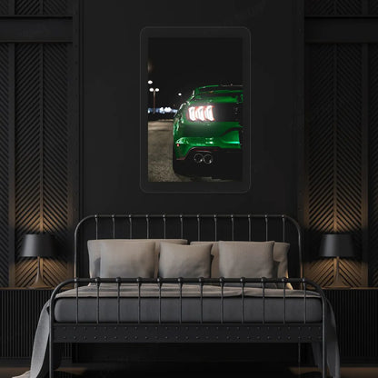 Green Mustang Backlight Neon Artwork | White