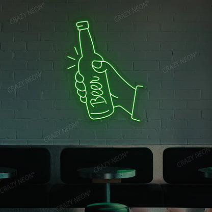 Hand Holding A Beer Neon Sign