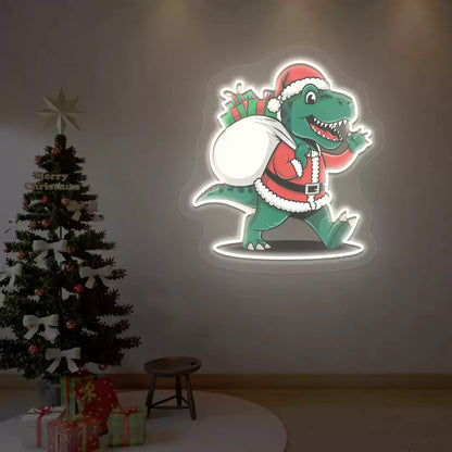 Santa Dino Christmas Neon Artwork | Warmwhite