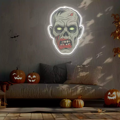 Zombie Face Neon Artwork | White