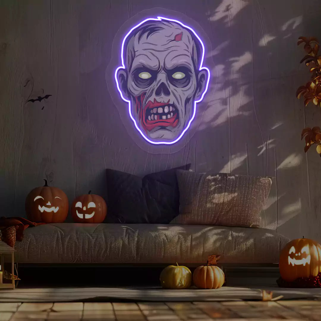 Zombie Face Neon Artwork | purple