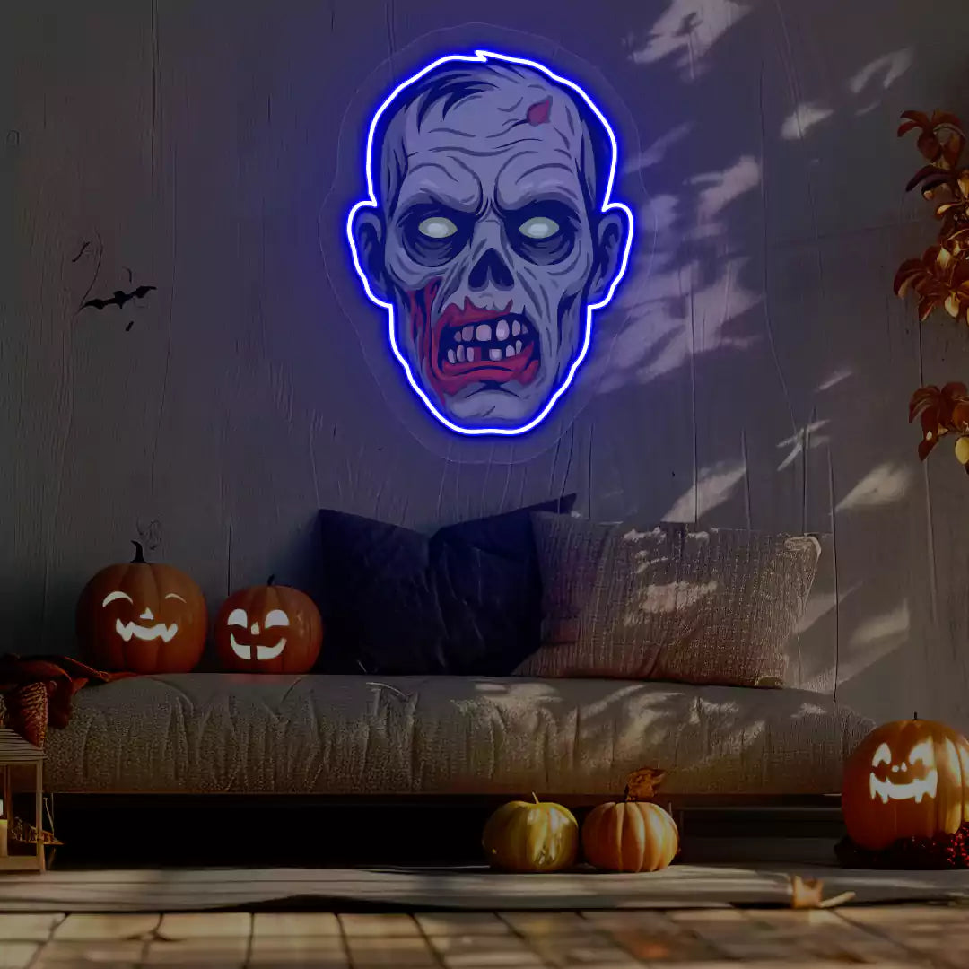 Zombie Face Neon Artwork | Blue