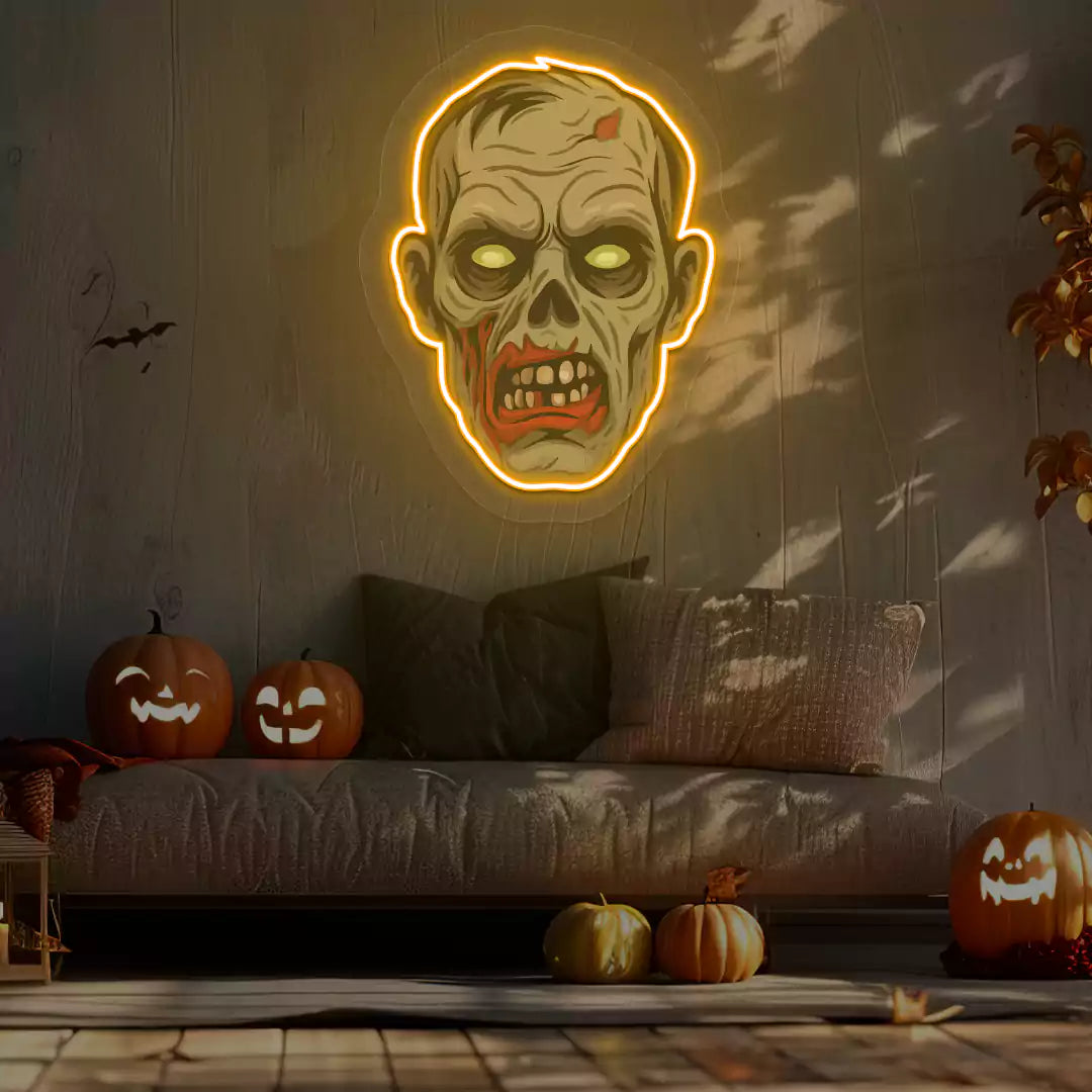 Zombie Face Neon Artwork | Orange