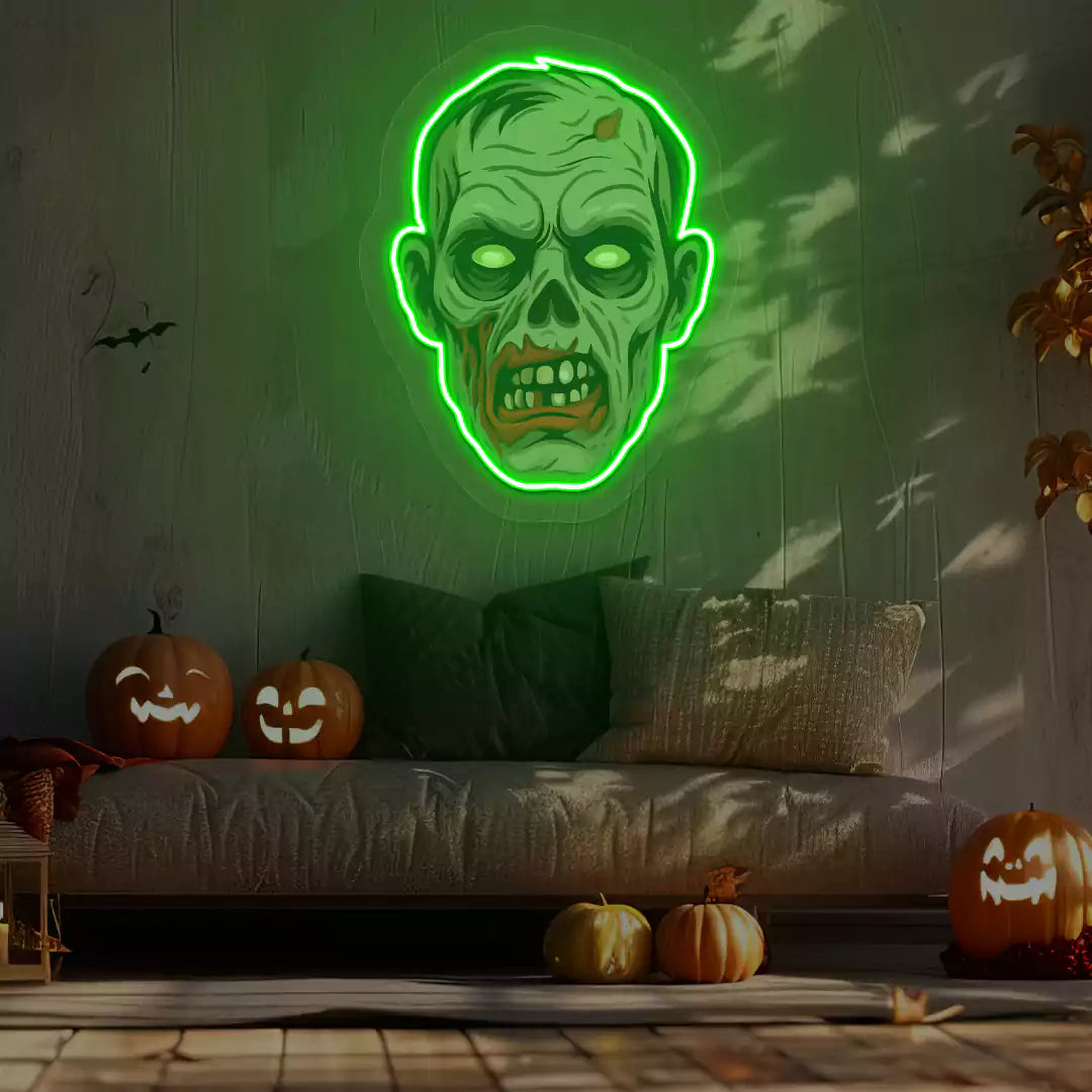 Zombie Face Neon Artwork | Green