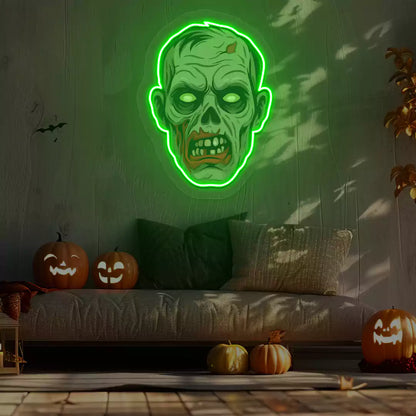 Zombie Face Neon Artwork | Green