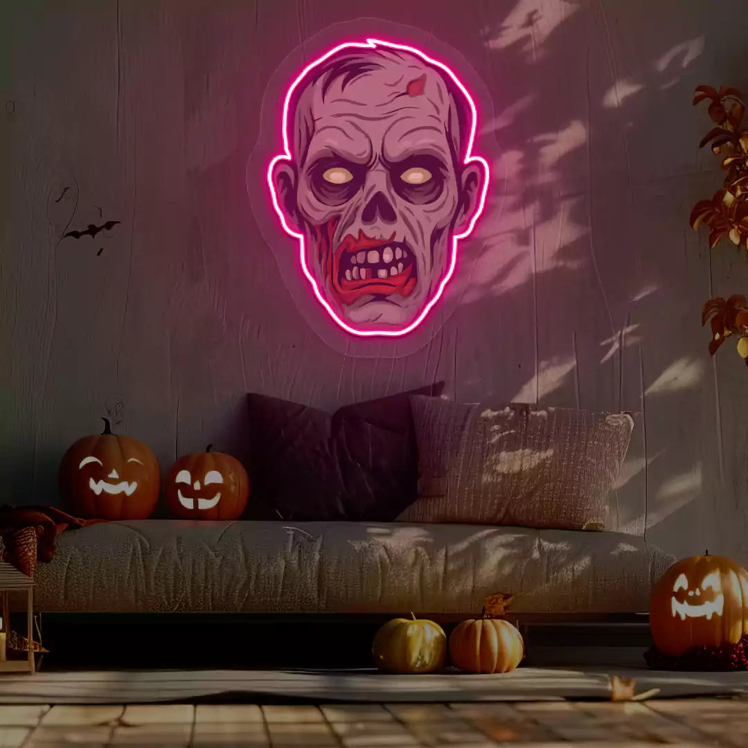 Zombie Face Neon Artwork | Pink