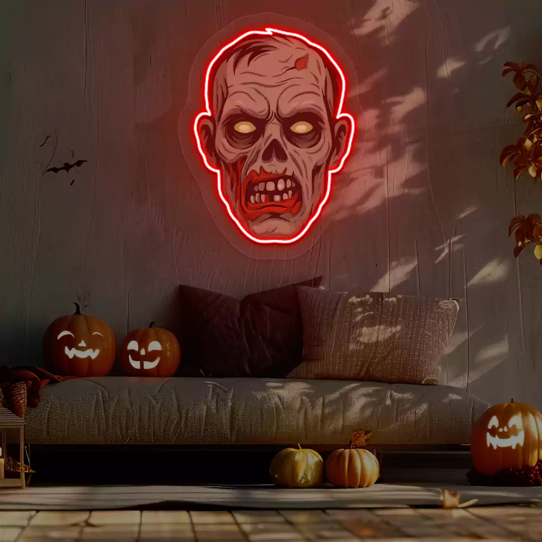 Zombie Face Neon Artwork | Red