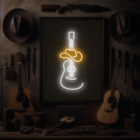 Cowboy Guitar & Hat Neon Sign | Orange