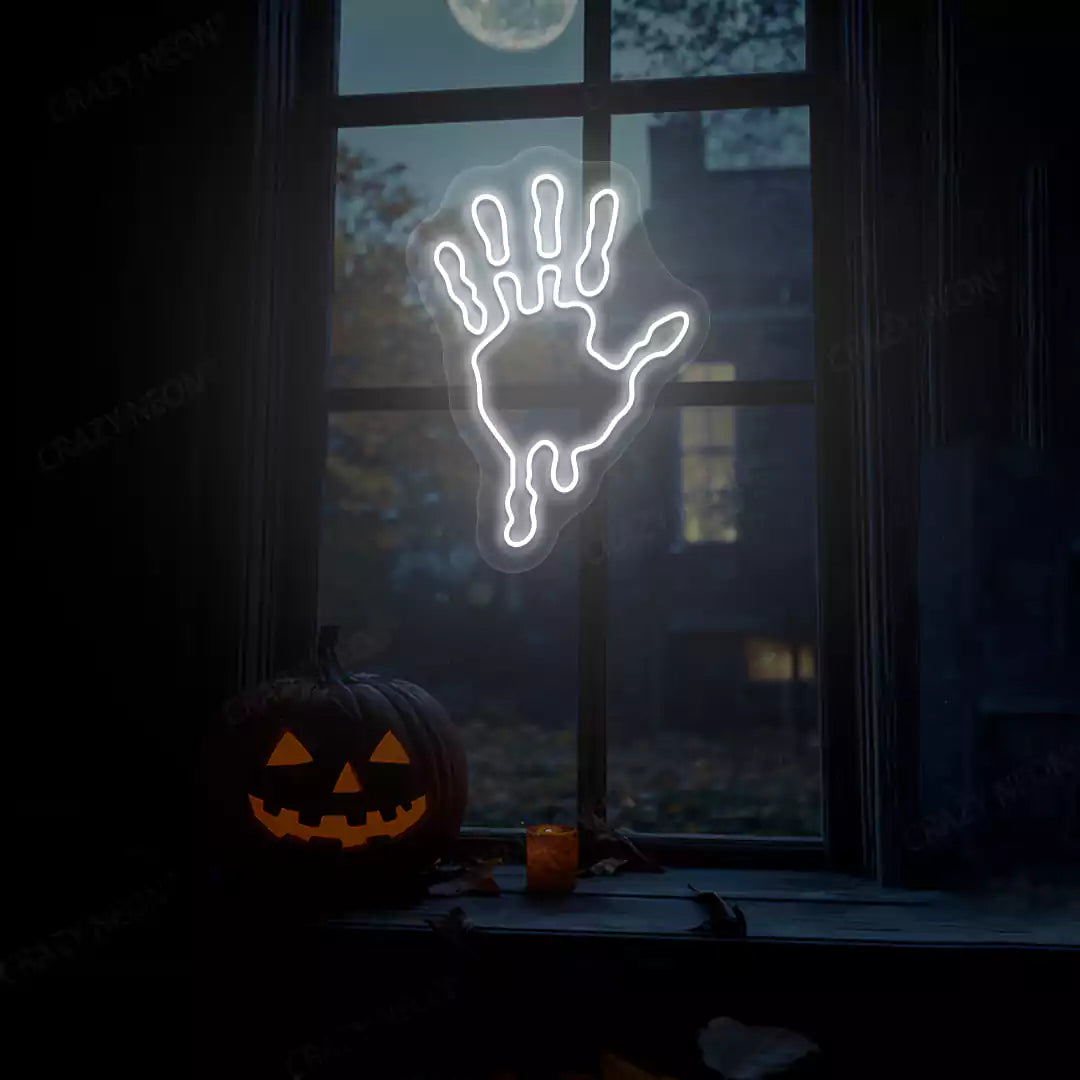 Bloody Handprint Neon Sign | White