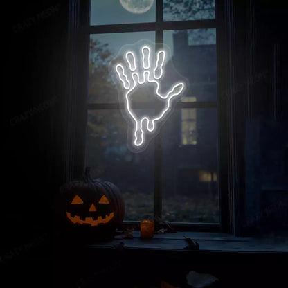 Bloody Handprint Neon Sign | White