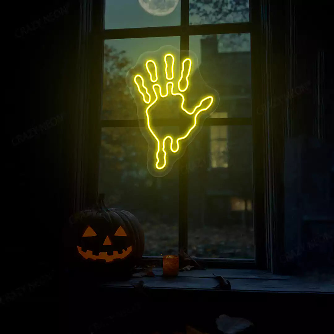 Bloody Handprint Neon Sign | Yellow