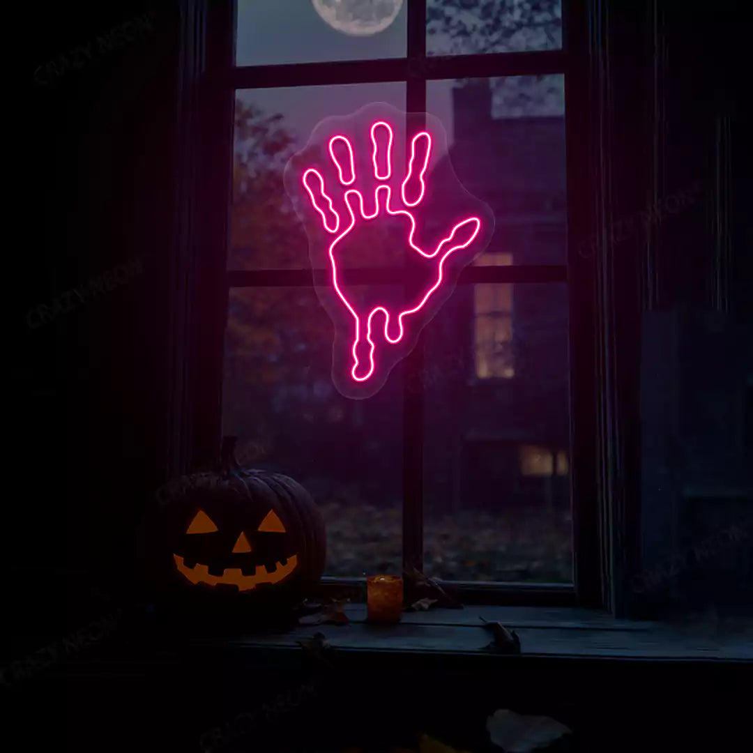 Bloody Handprint Neon Sign | Pink
