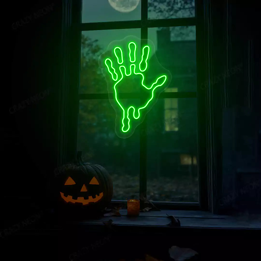Bloody Handprint Neon Sign | Green