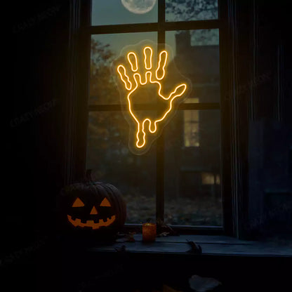 Bloody Handprint Neon Sign | Orange