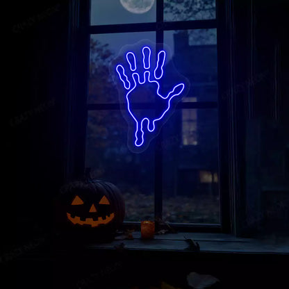 Bloody Handprint Neon Sign | Blue