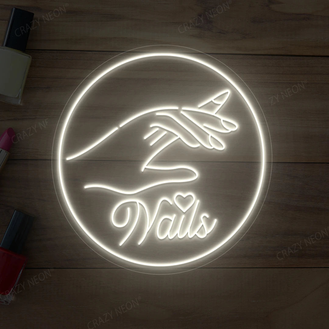 Hands with Nails Neon Sign | White