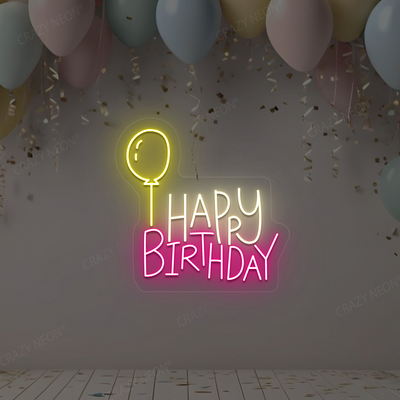 Birthday Balloons Neon Sign | Warmwhite-Pink