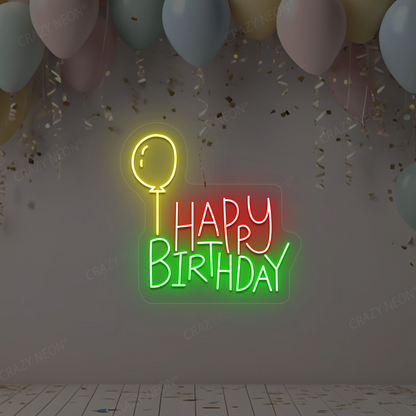 Birthday Balloons Neon Sign | Red-Green