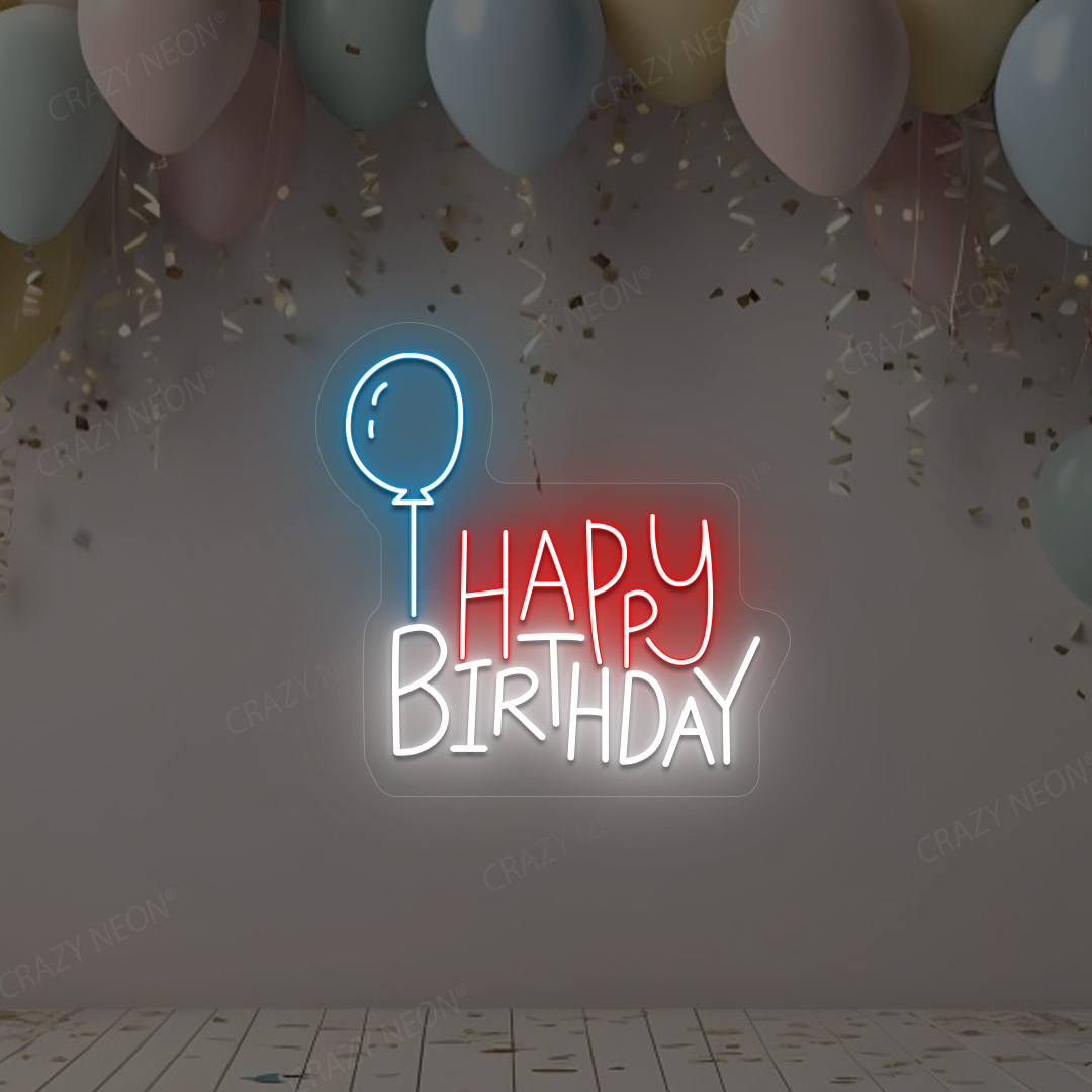 Birthday Balloons Neon Sign | White-Red