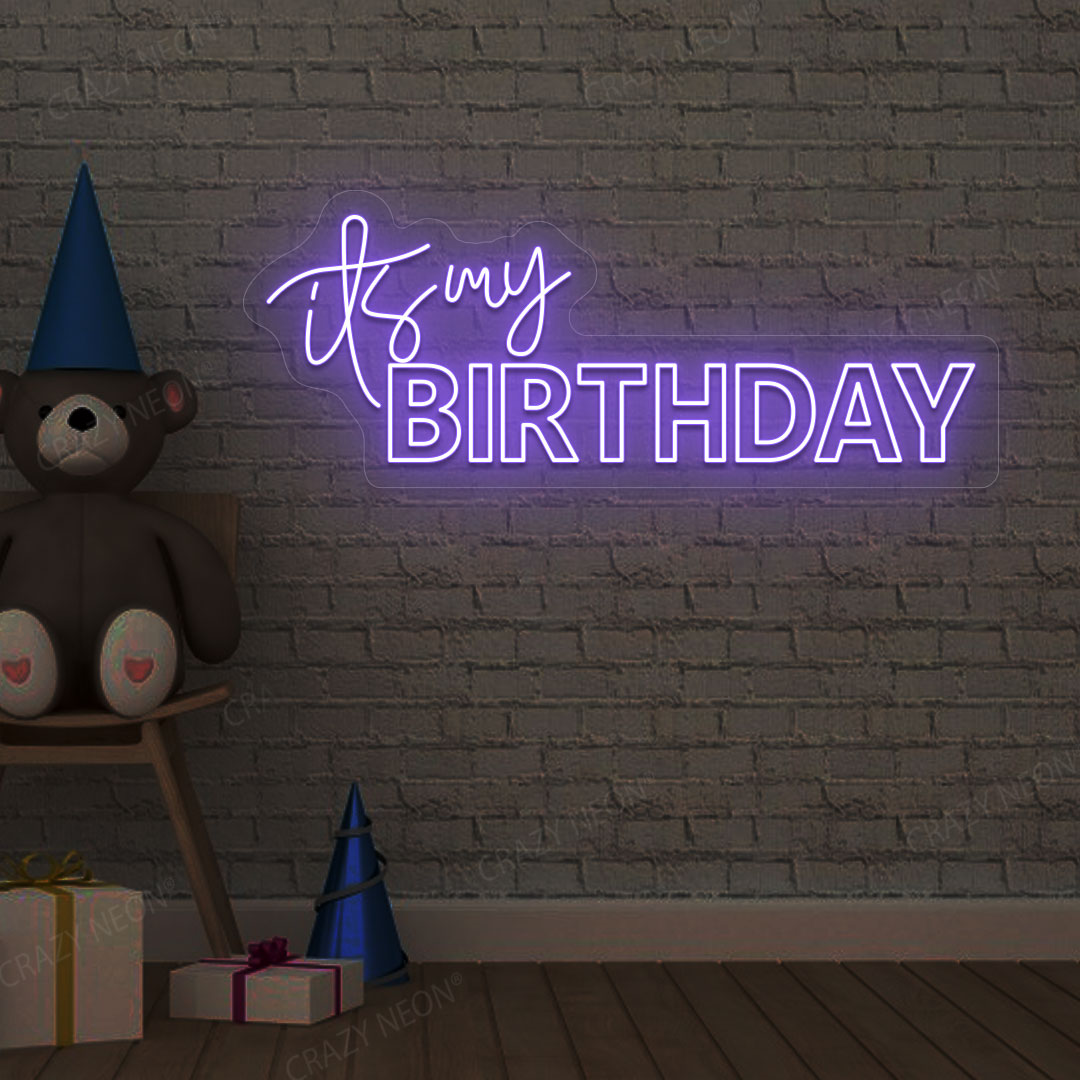 It's My Birthday Neon Light - Birthday Party Wall Art | Purple
