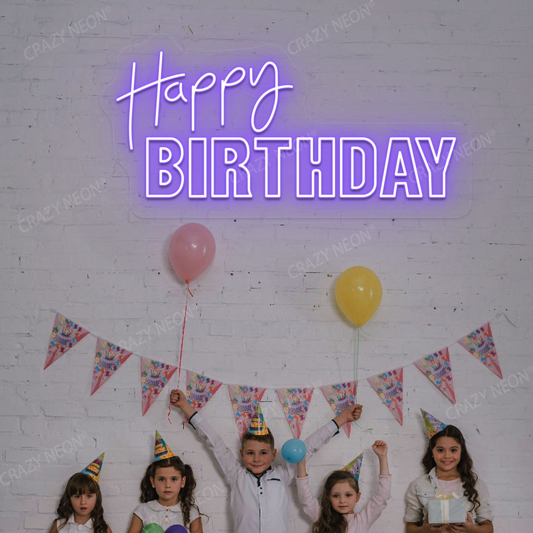 Happy Birthday Neon Light - Celebration Wall Decor | Purple