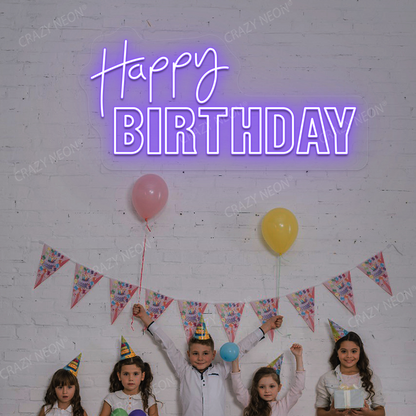 Happy Birthday Neon Light - Celebration Wall Decor | Purple