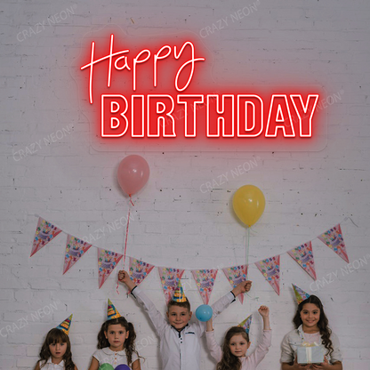 Happy Birthday Neon Light - Celebration Wall Decor | Red