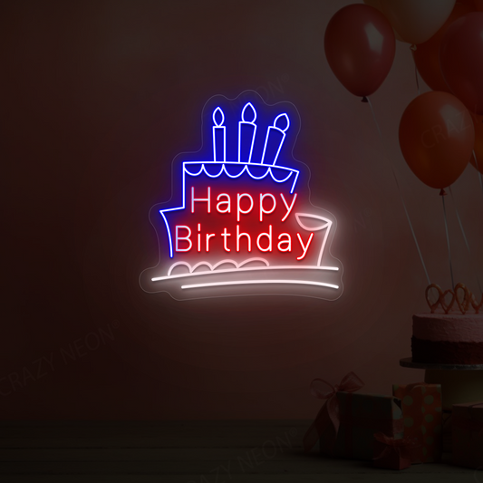 Happy Birthday Inside Cake Neon Sign - LED Decor | Red