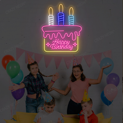 Cake Glow Happy Birthday Neon Sign | Pink