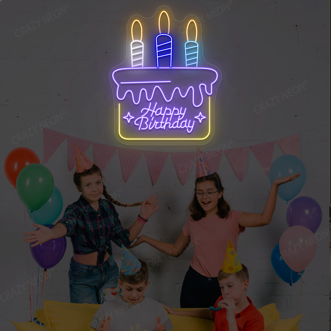 Cake Glow Happy Birthday Neon Sign | Purple