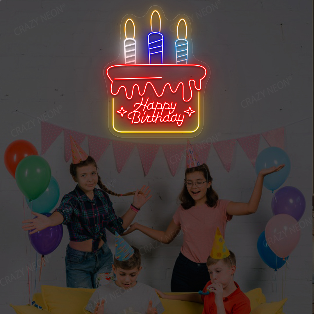 Cake Glow Happy Birthday Neon Sign | Red