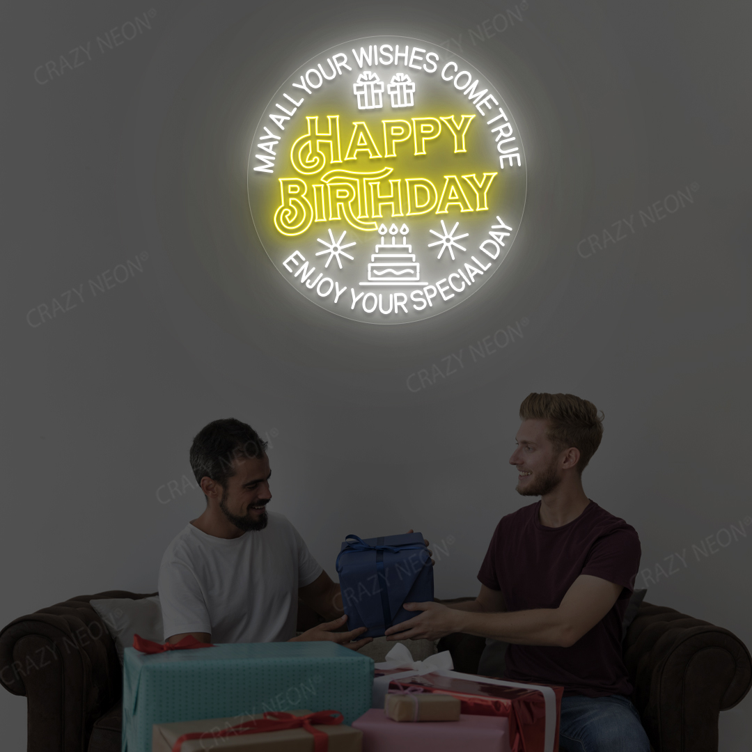 Birthday Wishes Neon Sign | Yellow