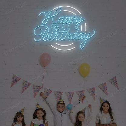 Glowing Happy Birthday Neon Sign - LED Party Backdrop | Iceblue
