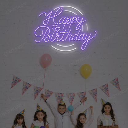 Glowing Happy Birthday Neon Sign - LED Party Backdrop | Purple